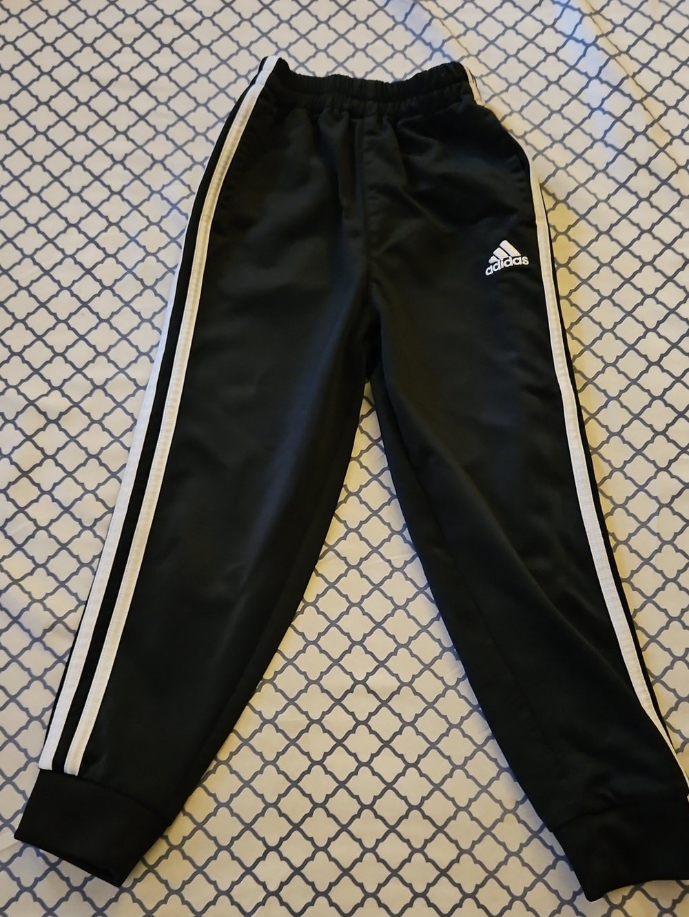 Adidas Kids Black Track Pants with White Stripe Size 5